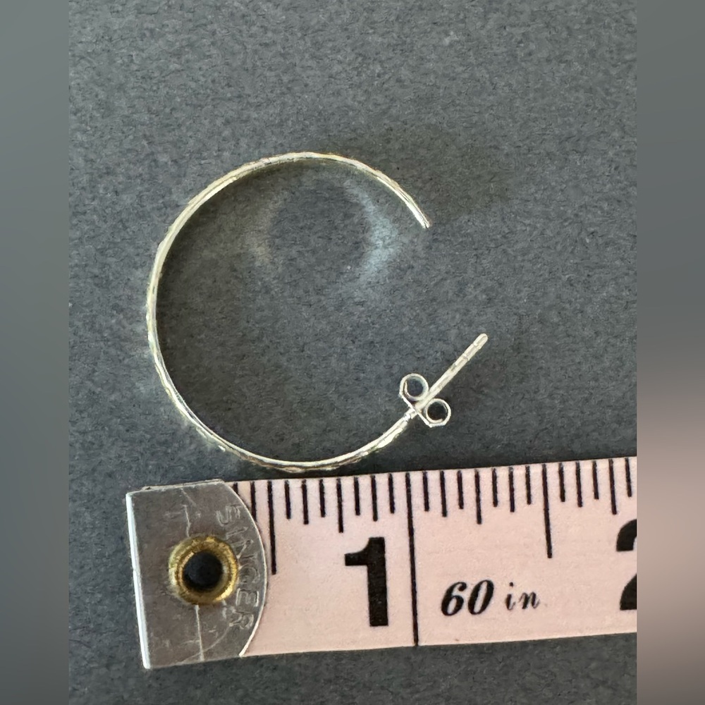Hammered Sterling Silver Hoop Earrings - Picture 8 of 9